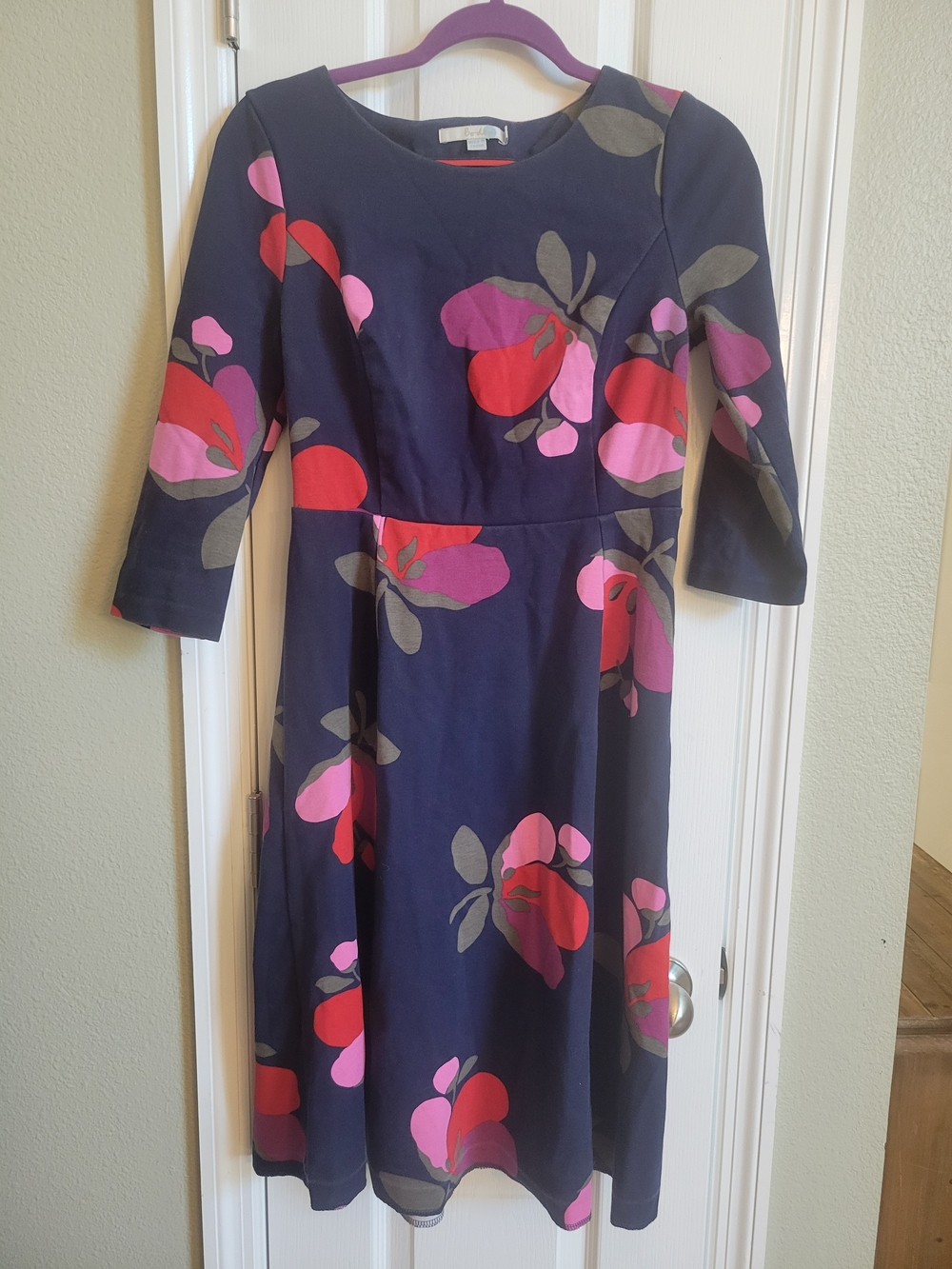 Boden Navy Dress with Pink and Red Floral Print